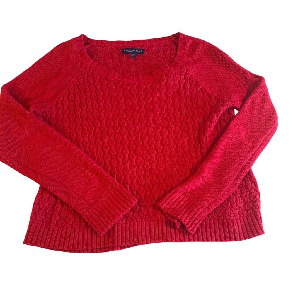 Aeropostale Women Red Cable Knit Sweater Pullover Long Sleeve‎ XL